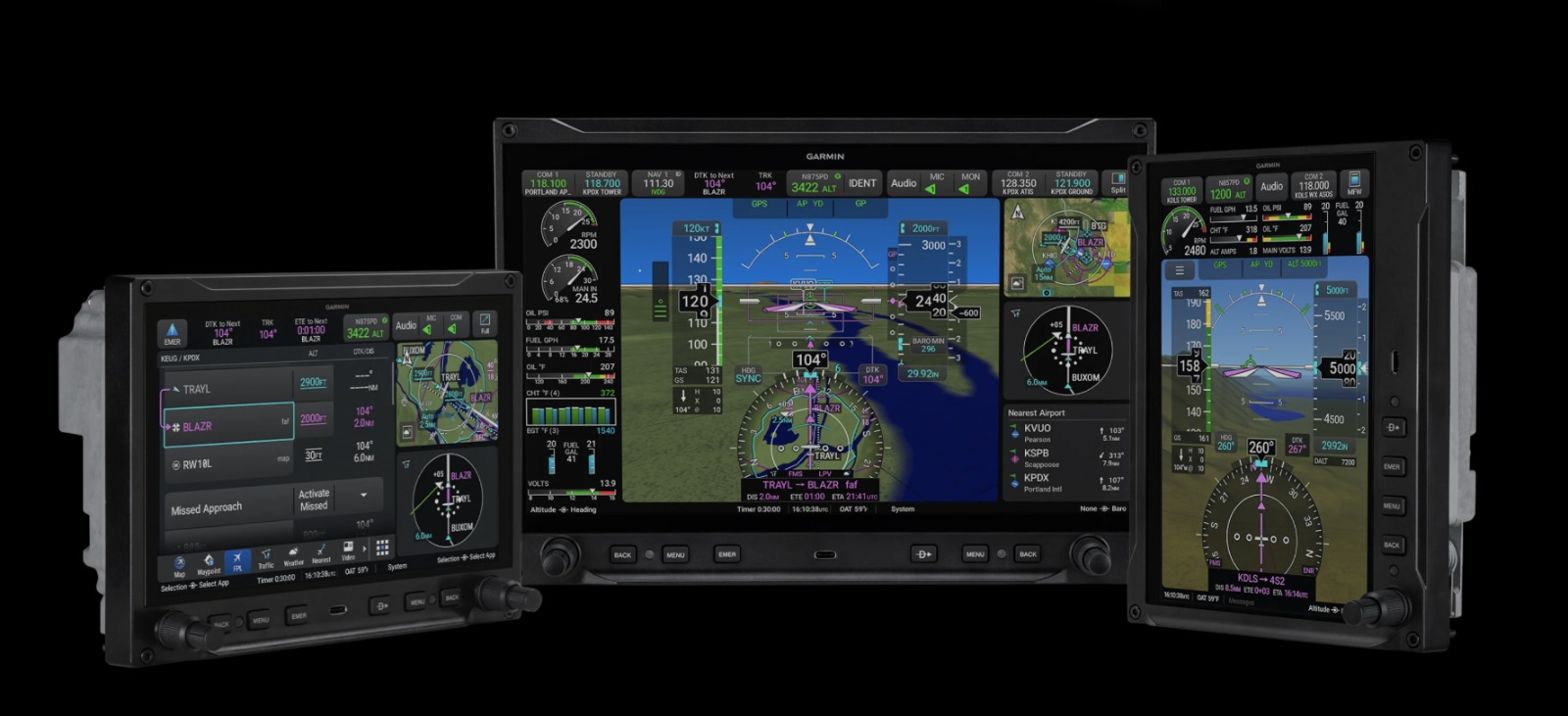 Garmin AXIS 8-inch portrait, 11.6-inch, and 8-inch landscape flight displays