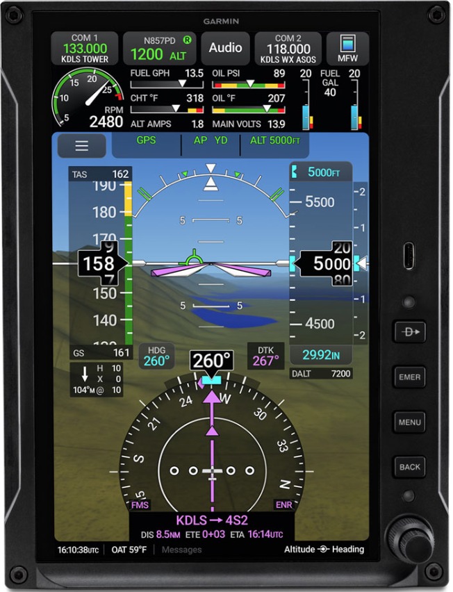 Garmin AXIS GDU 80P portrait flight display shown from the front