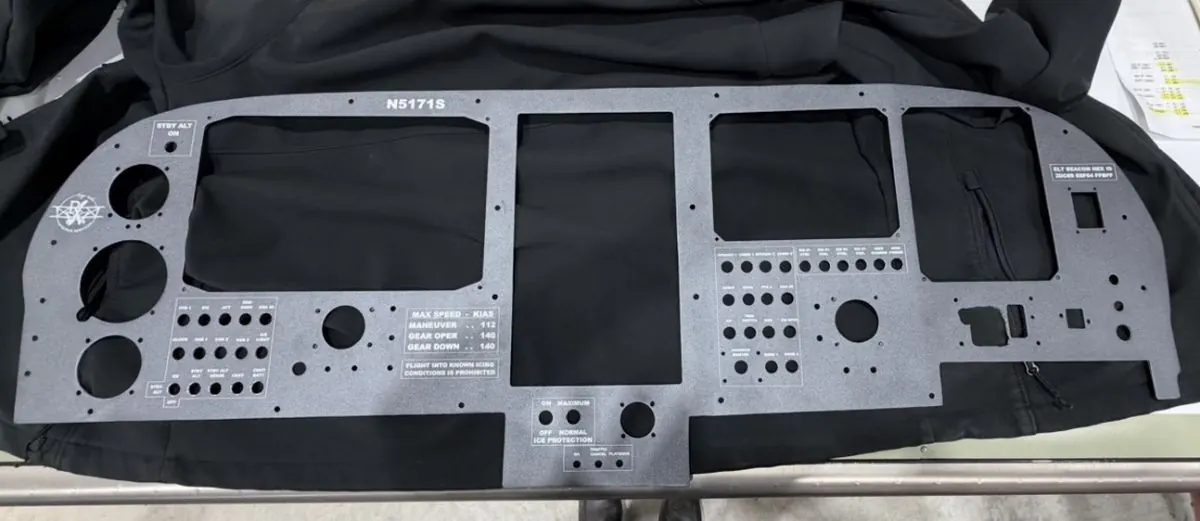 Custom aircraft panel fabricated, powder coated, and printed by RWAS